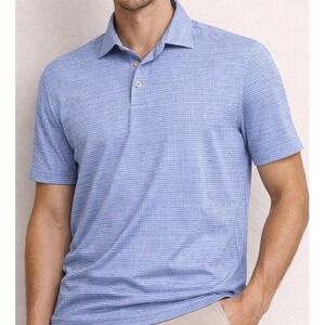 Peter Millar Polo Shirt Mens S XL Blue Micro Gingham Short Sleeve Summer Comfort